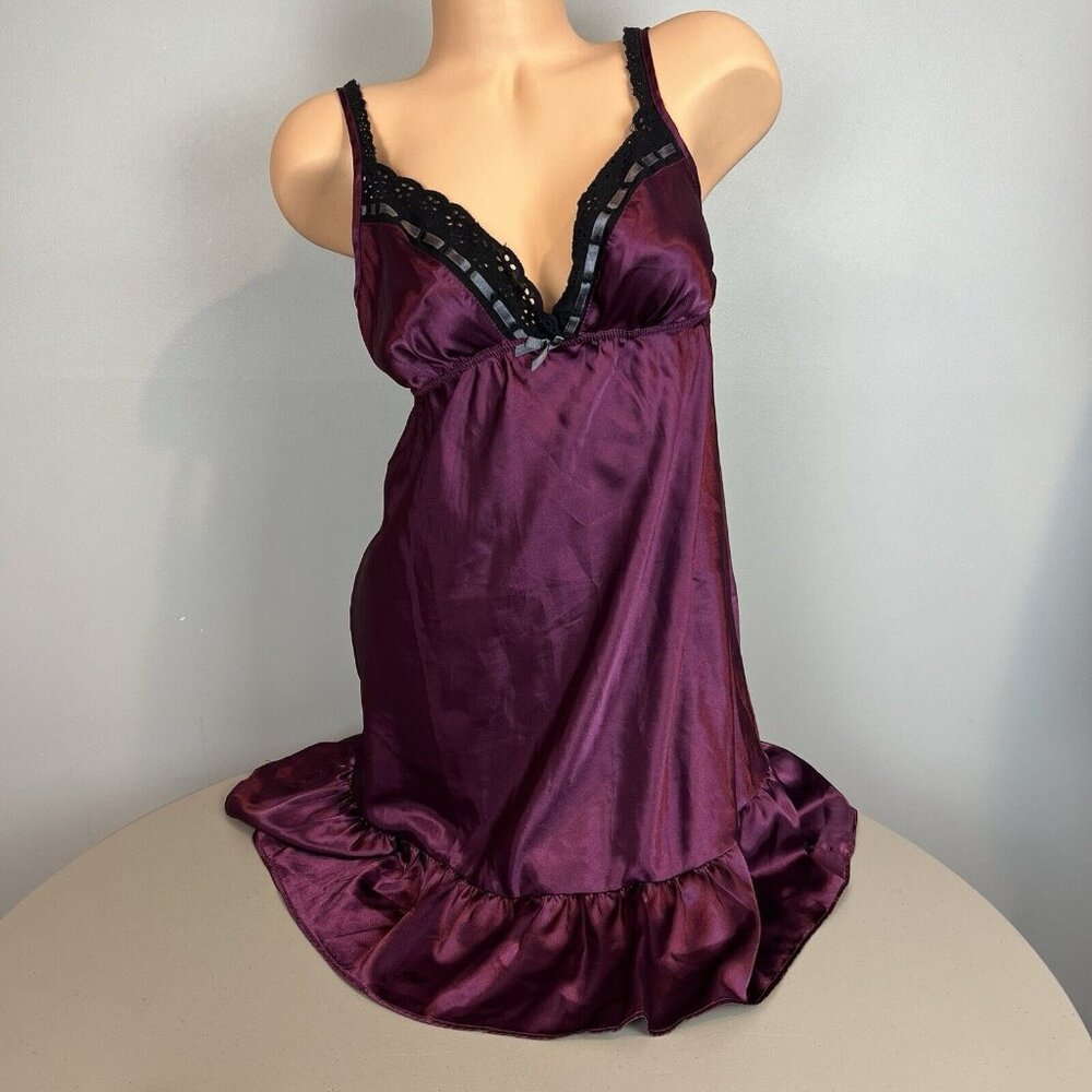 Alexander Del Rossa Purple Satin Chemise Slip Dress Size Large Whimsigoth